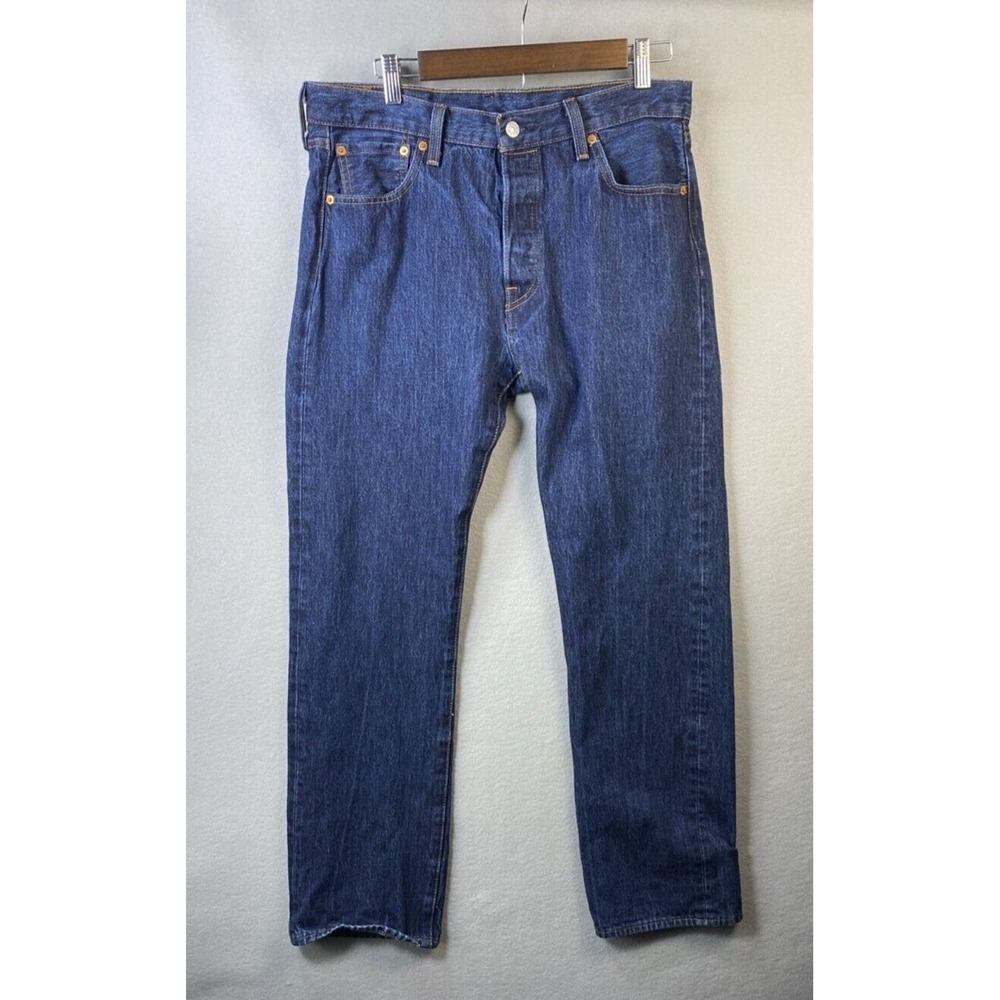 Levis 501 Original Fit Jeans Mens 34x30 Blue Preppy Button Fly Straight Leg